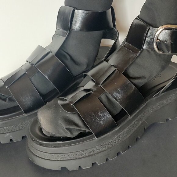 Black Platform Buckle Sandals Fisherman Chunky Goth Dominatrix ASOS size 10 - Picture 2 of 11
